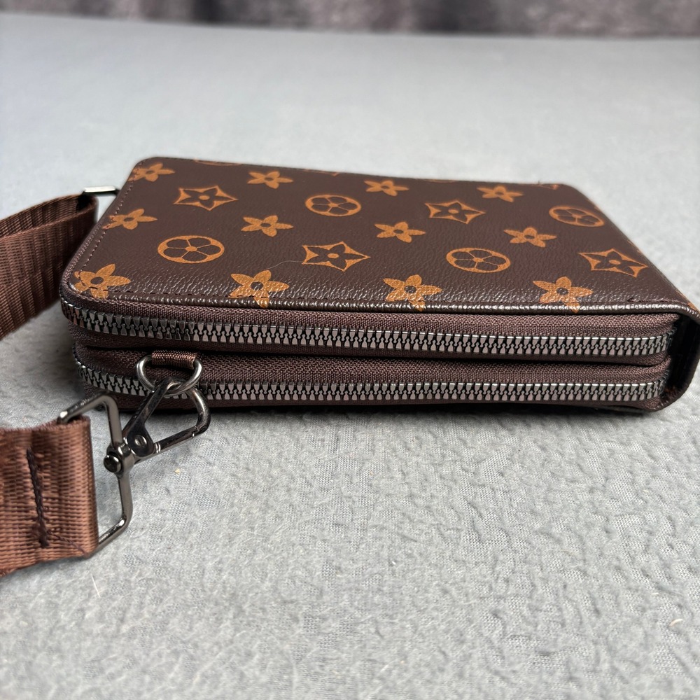Brown Monogram Floral Crossbody Phone Bag Wallet with Adjustable Strap - Picture 8 of 10